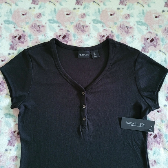 Rachel Zoe Ribbed Black🖤 Henley Top  - NWT - Picture 7 of 9